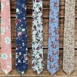 Men's Blue & Pink Mix Floral Print Necktie 5-Piece Gift Set